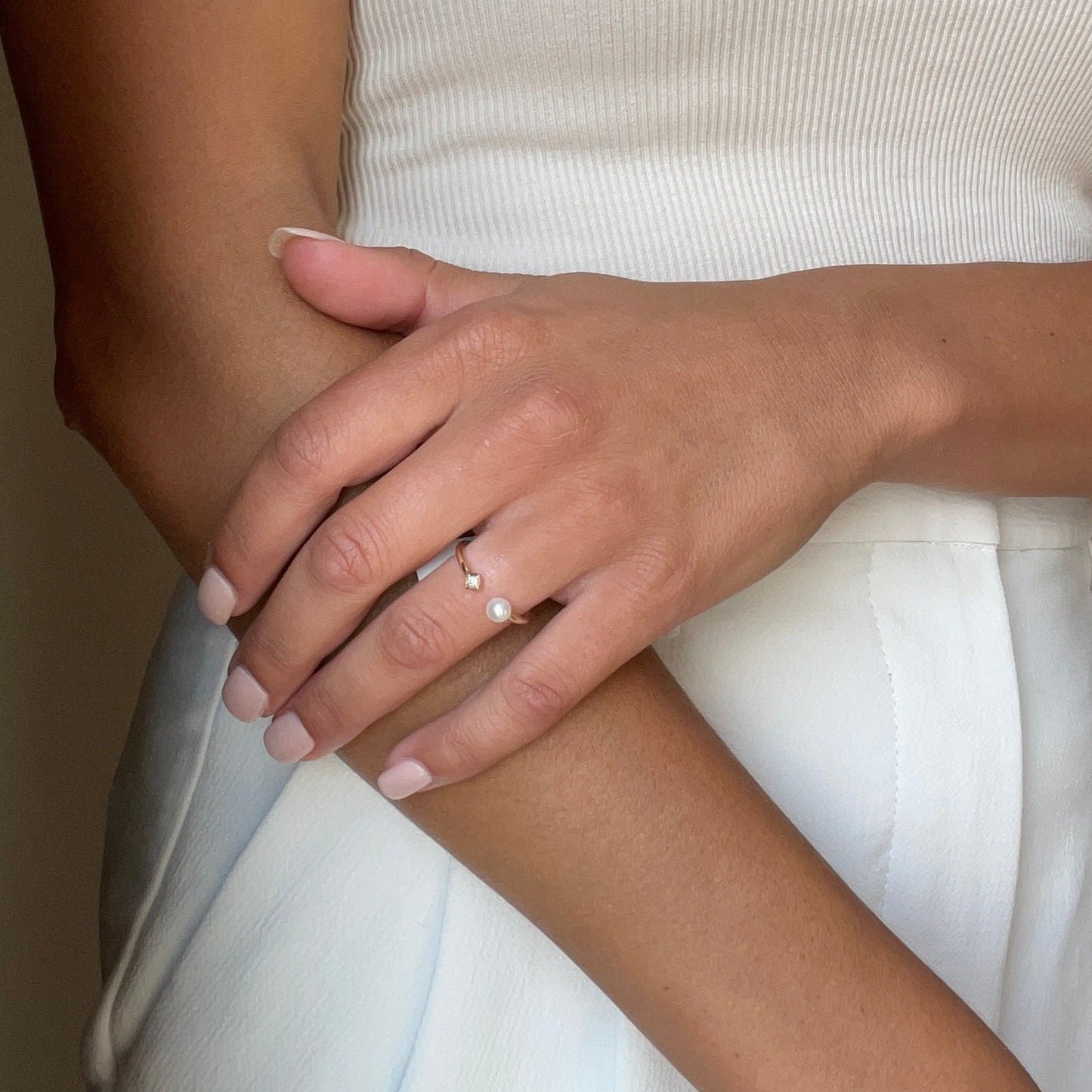 Diana Open Pearl and Diamond Ring