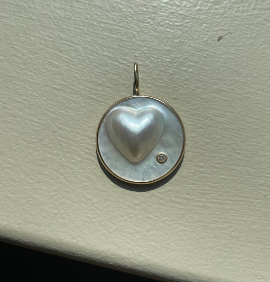Diana Mabe Heart Pearl Pendant with single diamond
