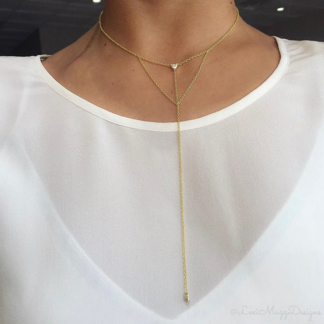 Triangle Diamond Lariat with Baguette Drop