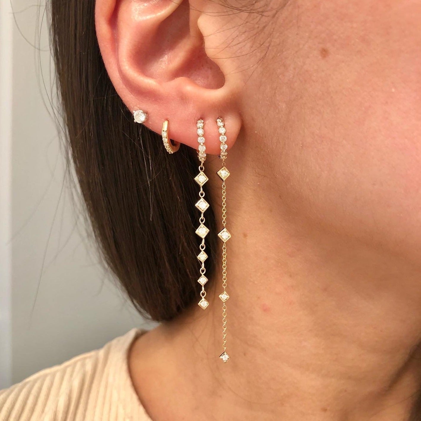 Lex Diamond Huggy Diamond Chain Drop Earrings