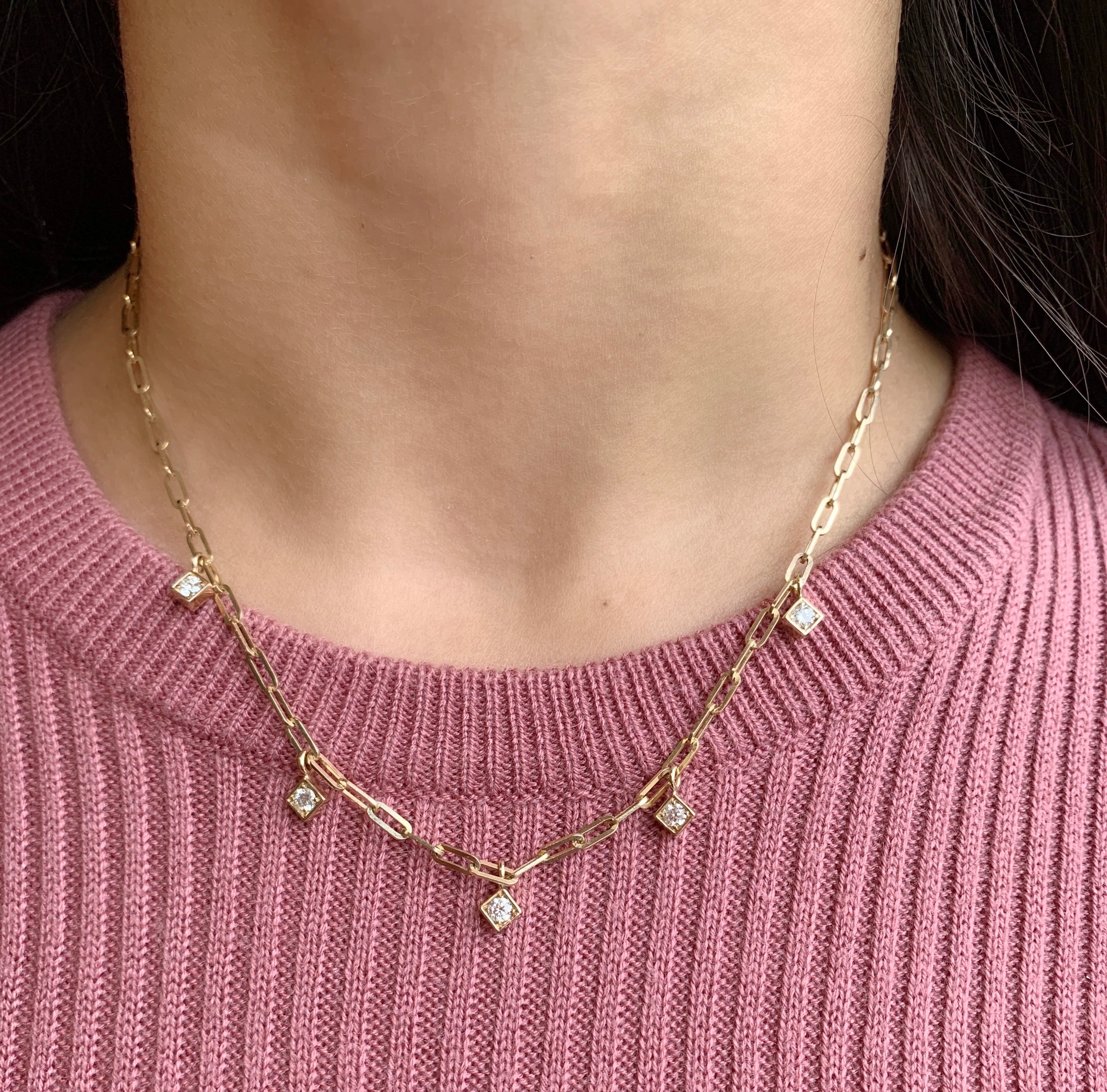 LEX Five Diamond Paper Clip Necklace
