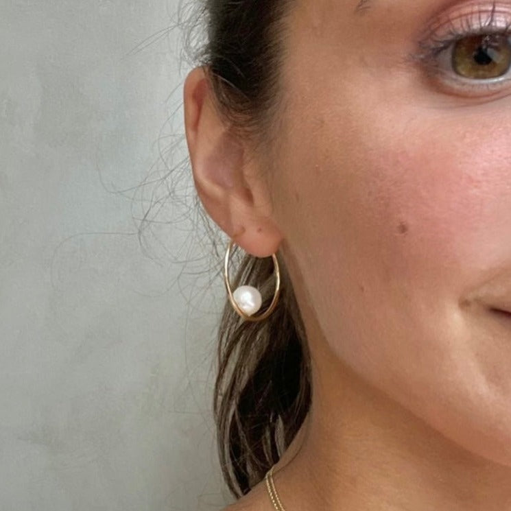 Diana Single Pearl Hoops Small
