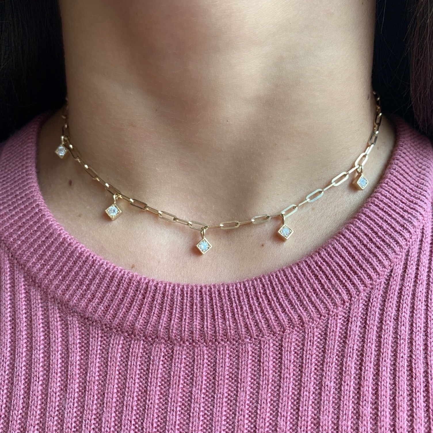 LEX Five Diamond Paper Clip Necklace