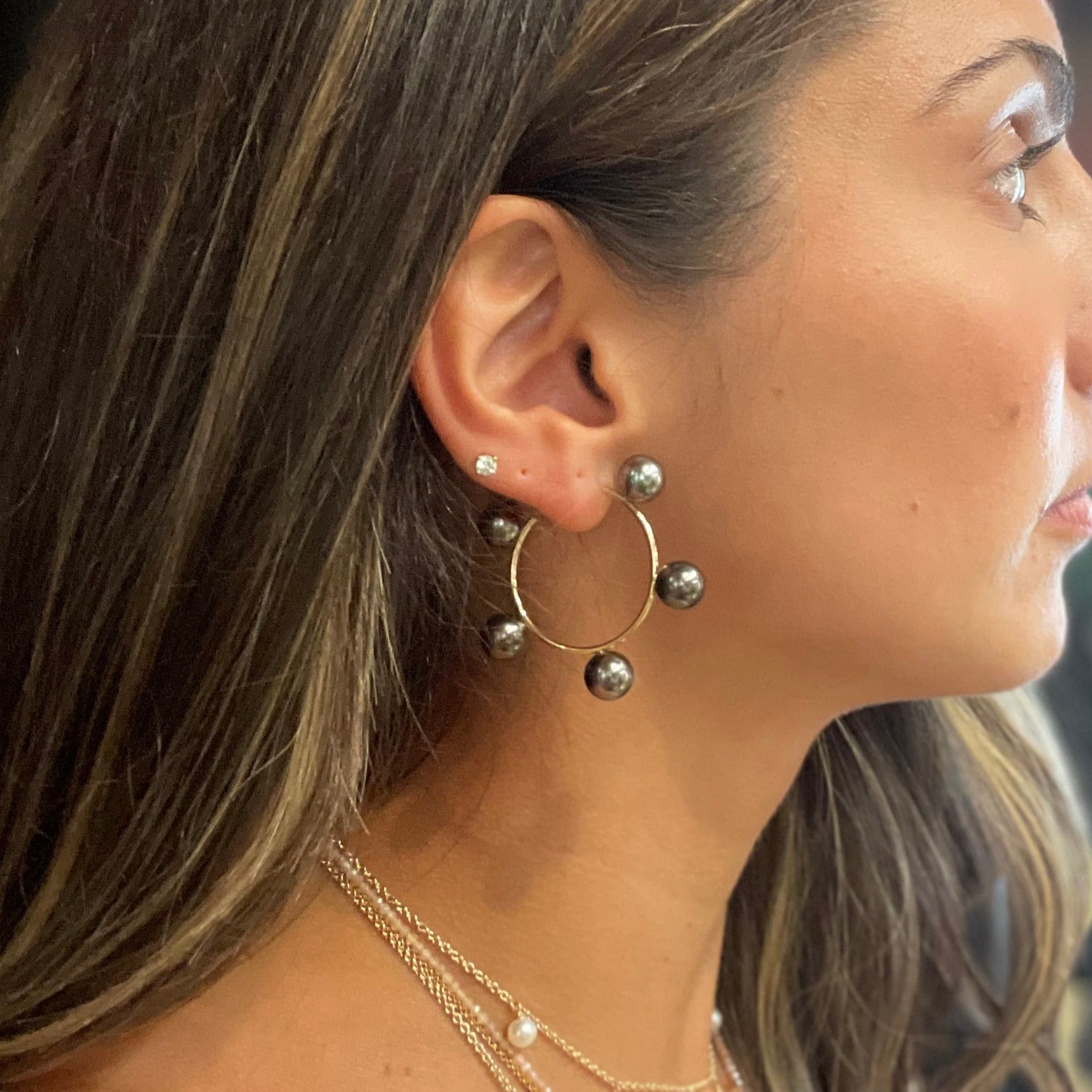 Diana Small Tahitian Pearl hoops