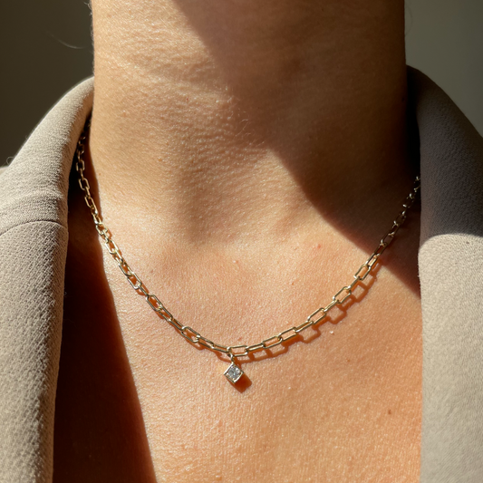 LEX Paperclip Single Diamond Necklace